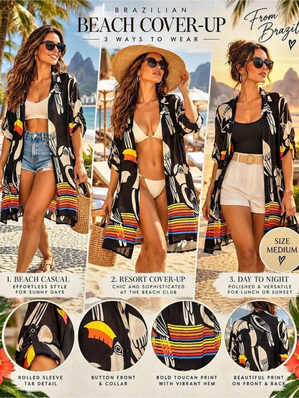 Rio Wonderful Toucans Cover-Up Medium Black & Yellow sz m
